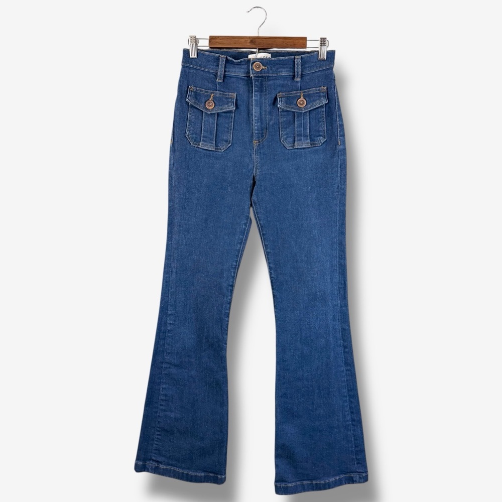 Loft Patch Pocket Slim Flare Jeans 27/4 High Rise Dark Wash Minimalist 2024